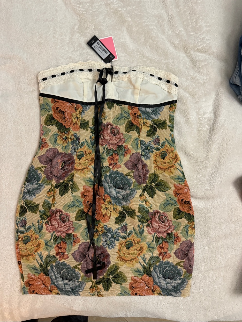 PrettyLittle Thing Floral Tapestry Strapless Mini Dress
